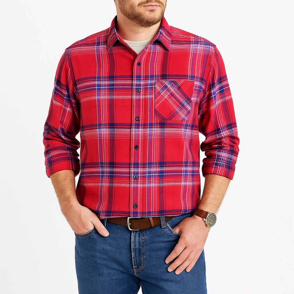Orvis Classic Collection Mens XL Red Blue‎ Plaid Flannel Button Shirt Gorpcore